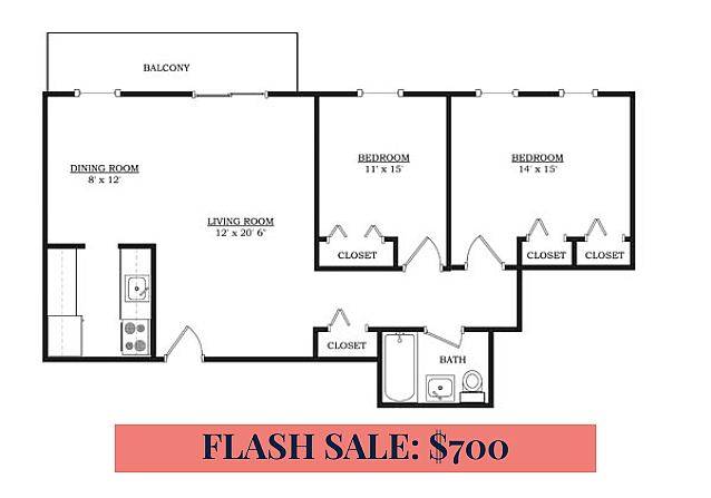 2BR/1BA &ndash; Unfurnished
