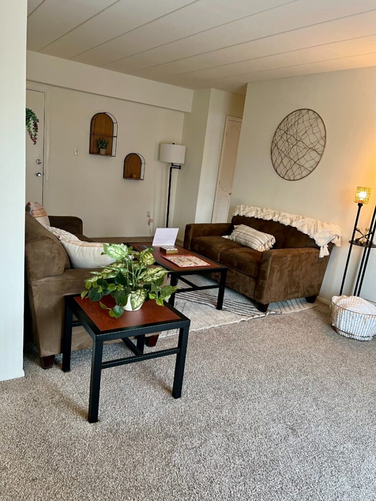 Model living room at Parkway Plaza